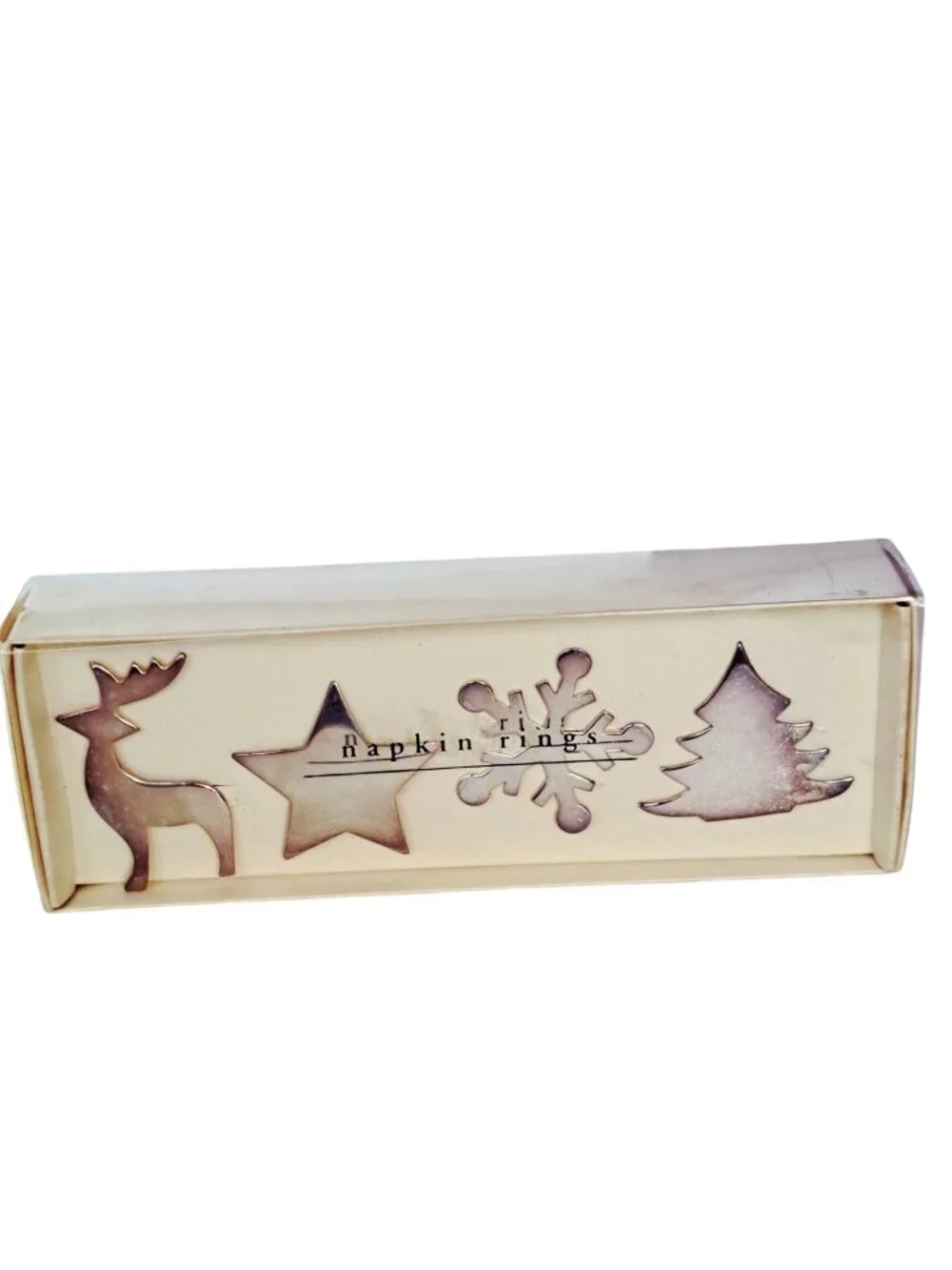 4 Pier 1 Imports Christmas Silver Plated Napkin Rings Star Tree Snowflake Deer